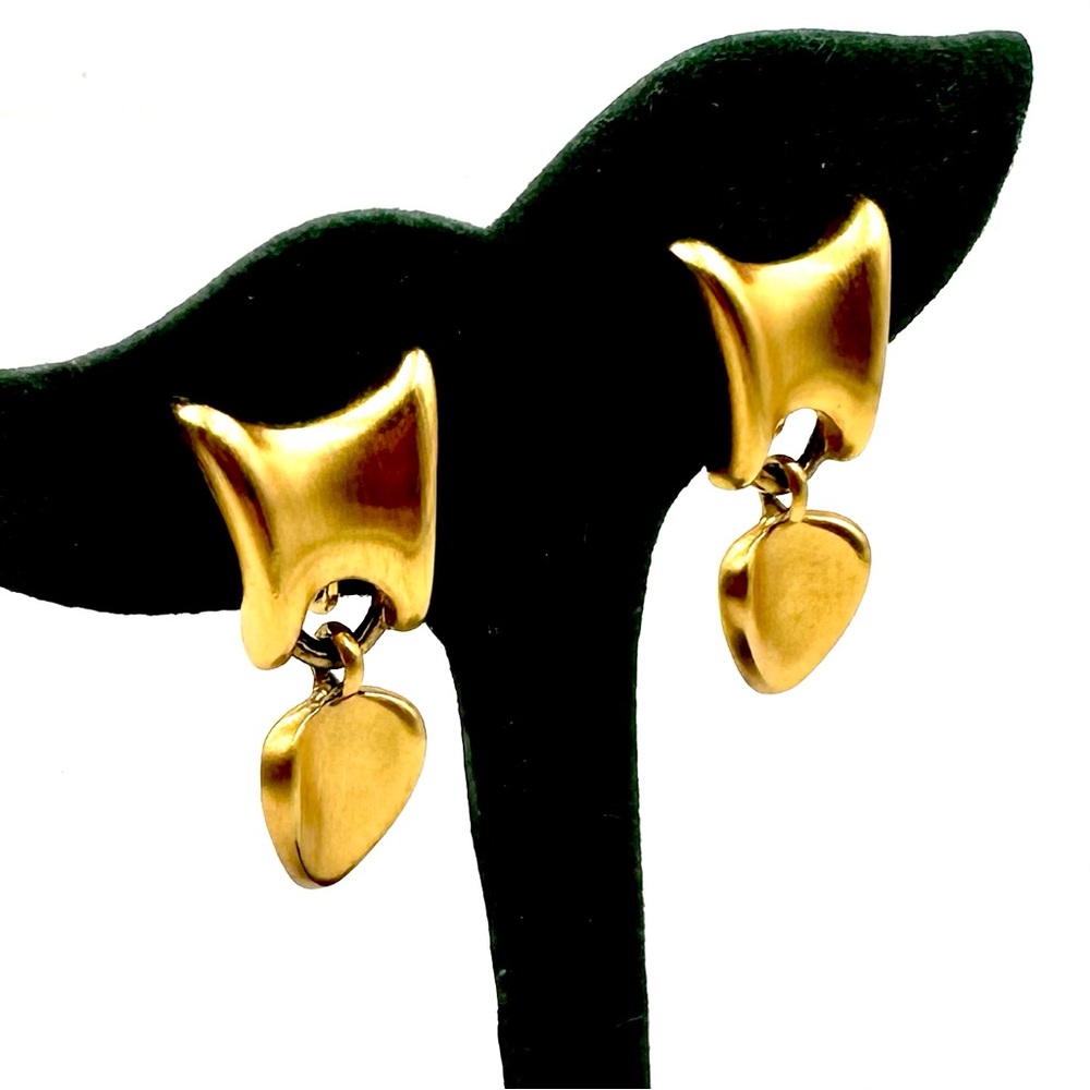 Vintage 1980’s Anne Klein Matte Gold Tone Ear Clip Earrings - Picture 2 of 10